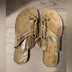 BED|STU Tan Leather Fringed Slide Sandal